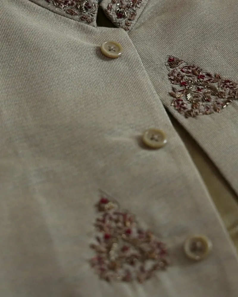 Beige Zari Embroidered Koti