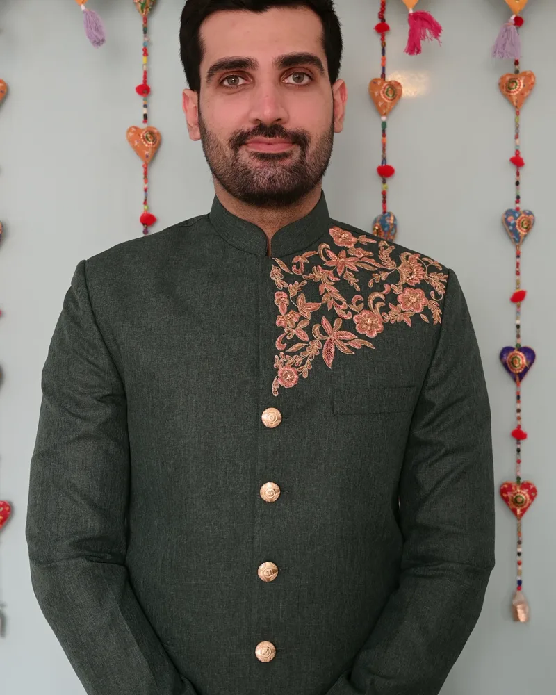 Bottle Green Embroidered Prince Coat